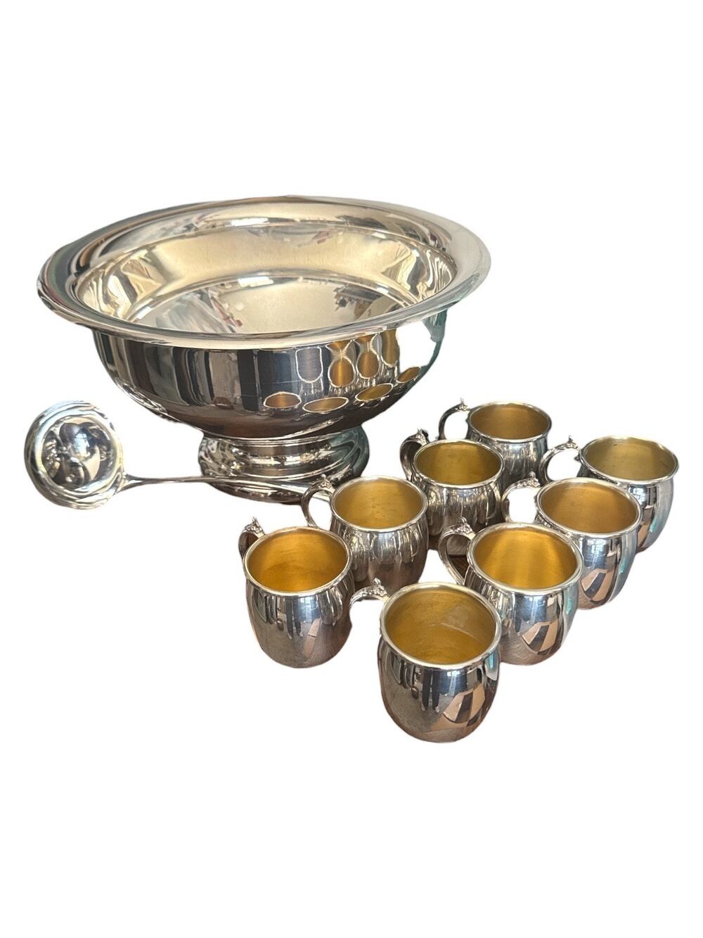 Wm A Roger’s Silver Plated 10 Pc Punch Bowl Cups Spoon Set